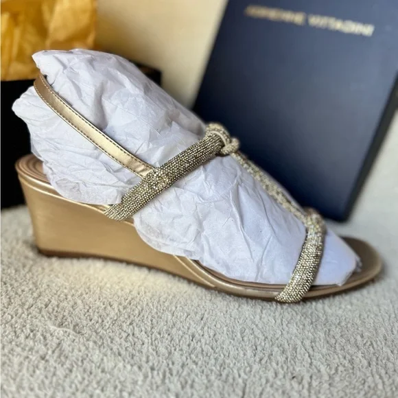 Adrienne Vittadini Gold Wedge Sandals NEW in Box - Picture 6 of 13
